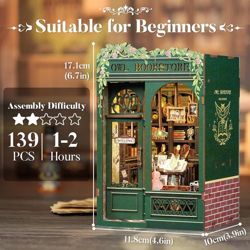 Book Nook Doll House Kit Model Kit Creative With LED Light Unique for Home Decor 2