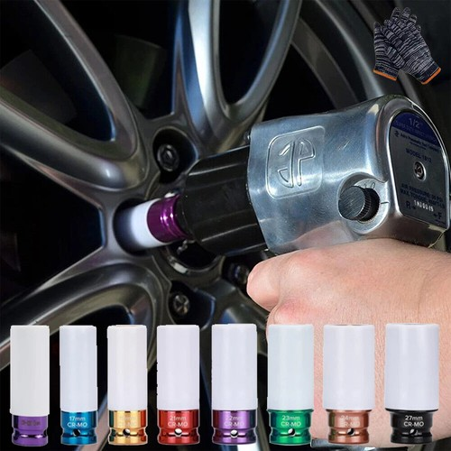 8Pcs 1/2" Drive Alloy Wheel Nut Thin Wall Deep Impact Socket Set 15 mm-27 mm 2