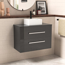 Wall Hung 800mm Anthracite Cabinet With Countertop Basin and Worktop