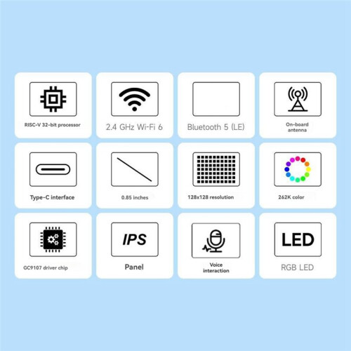 Placa de Desenvolvimento AI ESP32-S3 Display LCD 0,85 Polegadas 128x128 RGB Porta  para XiaoZhi 2