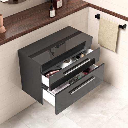 NES Home Wall Hung 800mm 2 Drawer Cabinet  With 800mm Anthracite Worktop 2