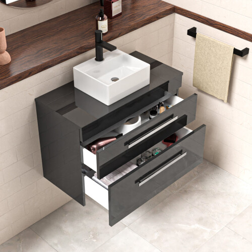 NES Home Wall Hung 800mm Anthracite Cabinet With Countertop Basin and Worktop 2