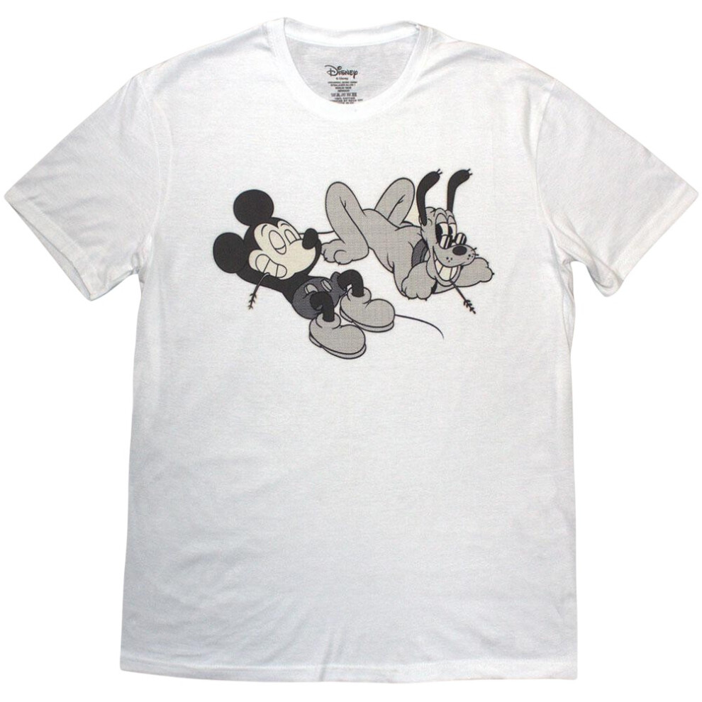 Disney (L, White) Unisex Adult Mickey & Pluto Relax T-Shirt