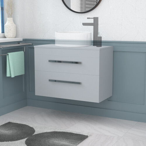 NES Home Wall Hung 800mm 2 Drawer Cabinet  With 800mm Matte Grey Worktop 1