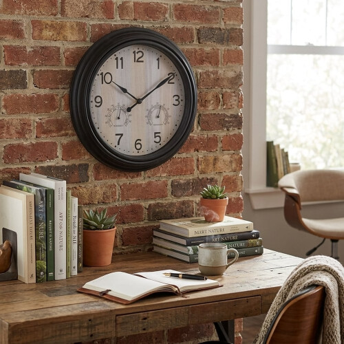 30cm Black Wall Clock w/ Thermometer & Humidity 1