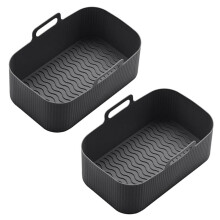 2Pcs Silicone Pot for Air Fryer Foldable Basket Air Fryer Rack with Handles Black