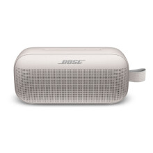 Tragbarer Bluetooth-Lautsprecher, Weiß-Rauch-Finish, kompaktes Design, satter Klang für Zuhause und unterwegs