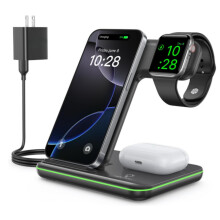 az 1-ben vezeték nélküli töltőállomás, 15 W-os gyorstöltés iPhone 16/15/14/13/12, Watch 10/SE, AirPods 4/Pro készülékekh