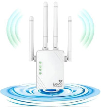 Ripetitore WiFi dual band da 1200 Mbps, estensore di portata a 2,4 GHz e 5 GHz con 2 porte LAN e 4 antenne