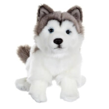 Peluche realistico di Husky, in posizione seduta, 25 cm, morbido animale di peluche per bambini e collezionisti