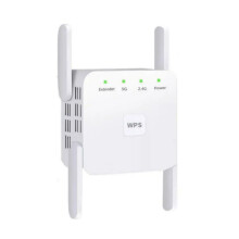 Ripetitore WiFi AC1200 Mbps Dual Band 2.4 GHz 5 GHz con WPS, facile configurazione per casa e ufficio e copertura stabile.