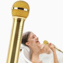 Soffione doccia portatile, design con microfono dorato, getto a pioggia ad alta pressione, regalo originale per cantare e fare il bagno