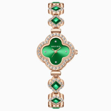 Damekvartsarmbåndsur med kløverurskive, elegant analog armbåndsur i diamantstil for damer
