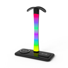 2026 3 in 1 Magnetic Wireless Charger Headset Holder with RGB Headphone Stand and LED Fast Charging Station for Phone