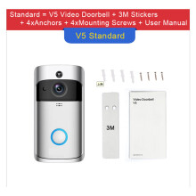 Wireless Wi-Fi Video Doorbell with 3 Batteries, Remote Monitoring, Two-Way Audio, Silver V5