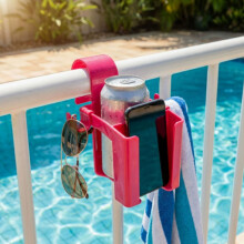 Zestaw 2 uchwytów na kubki przy basenie, wielofunkcyjny organizer na telefony i napoje bez wiercenia, z uchwytem na ręcznik i szklankę