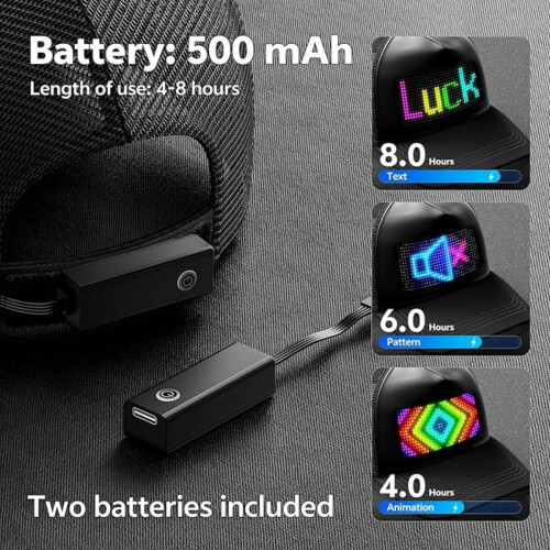 Καπέλο μπέιζμπολ LED με έλεγχο εφαρμογής Bluetooth, προσαρμόσιμη οθόνη κινούμενου 2