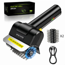 Perie electrică reîncărcabilă pentru grătar, pachet de 2, capete de 800 RPM, curățitor de grătar de 3000 mAh, unealtă fără fir din