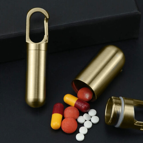 Étui à pilules de poche, porte-clés polyvalent en laiton, flacon 1