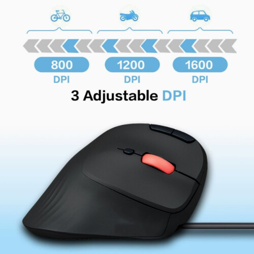 Silent Wired Trackball Mouse, Ergonomic Vertical Design, 34mm Ball, 4 Level Adjustable DPI, Compatible with Windows and 1