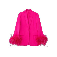 (rose Red, S) Women's Long Sleeve Open Front Blazer Casual Work Office Jacket-yujia