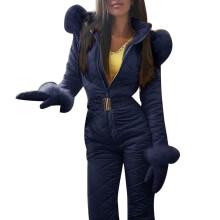 (Blue, M) Women Winter Warm Snowsuit Outdoor Sports Pants Ski Suit Waterproof Jumpsuit