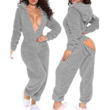 (grey, xl) Onesie Pajamas Long Warm Brushed Bodysuit