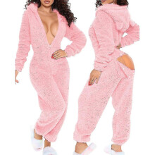 (pink, l) Onesie Pajamas Long Warm Brushed Bodysuit