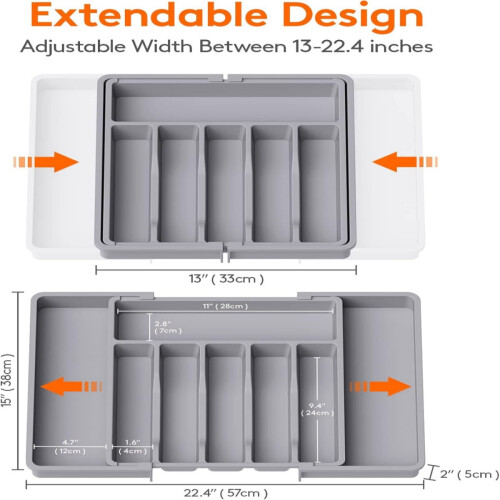 Expandable Utensil Organizer for Kitchen Drawer, Adjustable Silverware Tray for Cutlery, Spatulas and Tools 2