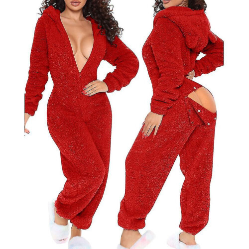 (red, s) Onesie Pajamas Long Warm Brushed Bodysuit