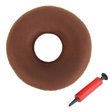 Inflatable Donut Cushion Pillow / Doughnut Pillow with Pump & Travel Bag - Lumbar Support for Hemorrhoids, Pregnancy, Light Brown