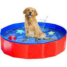 Foldable Pet Dog Kids Swimming Pool,Plastic Anti-Slip PVC Bathing Tub Swimming Pool Durable Fiberboard Kiddie Pool Red
