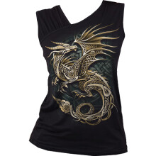 (M, Black) Spiral - CELTIC DRAGON - Gathered Shoulder Slant Vest Black