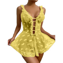 (Yellow, XL) Plus Size Womens Lace Nightdress Lingerie Babydoll Nightwear Sleepwear - Jxlgv