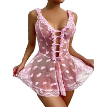 (Light pink, XXL) Plus Size Womens Lace Nightdress Lingerie Babydoll Nightwear Sleepwear - Jxlgv