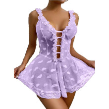 (Light purple, XXL) Plus Size Womens Lace Nightdress Lingerie Babydoll Nightwear Sleepwear - Jxlgv