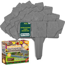 Interlocking Lawn Edging Set 20 Pack – 16ft Long Hammer-In Garden Edging Borders - Cobblestone Border Design for Flower Beds