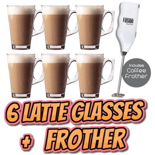 Set di 6 bicchieri da caffè latte e set di tazze con montalatte per cappuccino e tè.