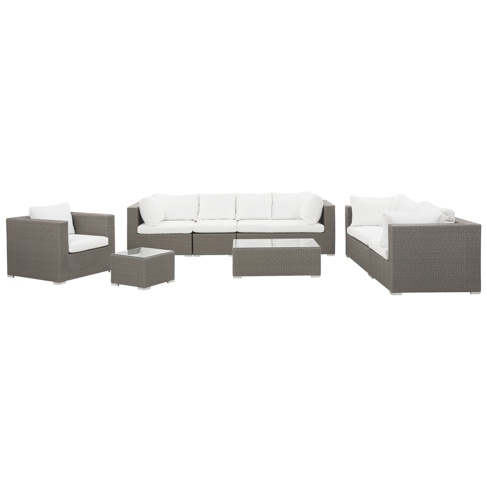 Beliani Garden Lounge Set With Table 8 Seater Maestro Modular Pe Rattan Taupe