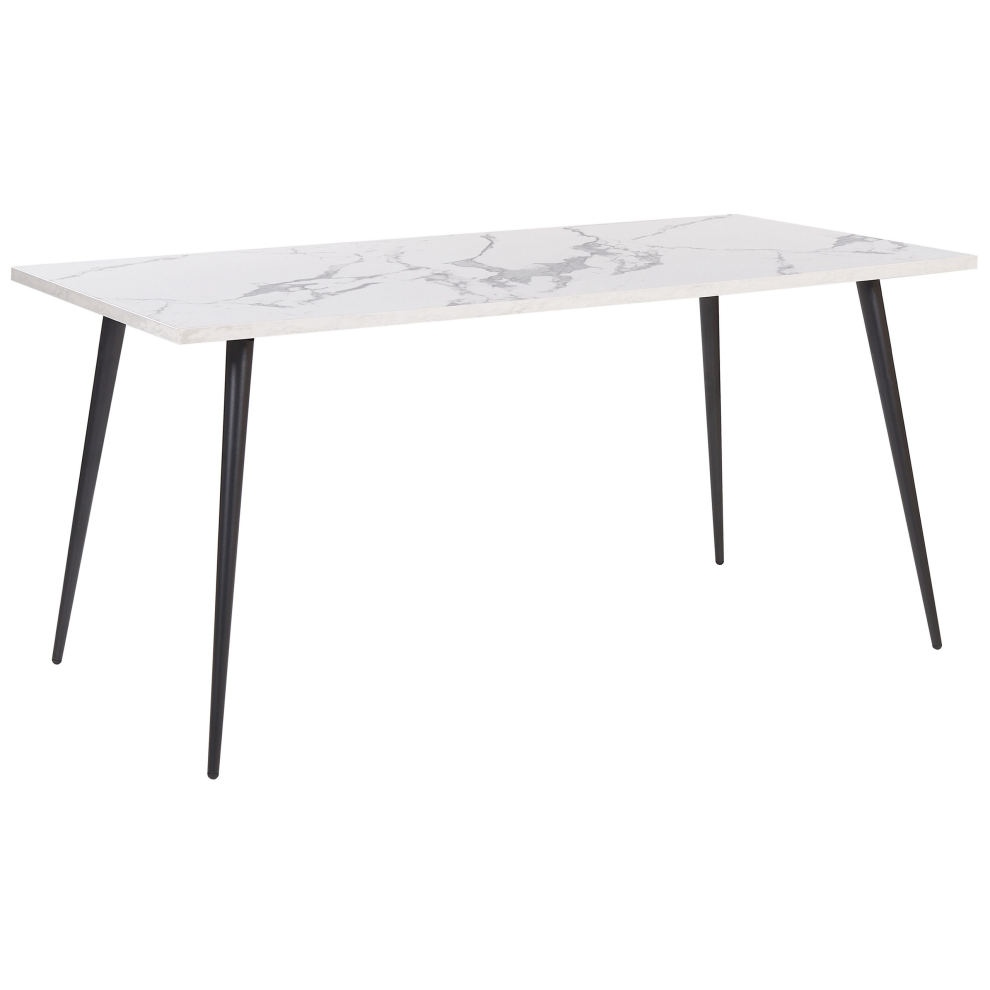 Beliani Dining Table Santiago White Marble 160 Cm 80 Cm