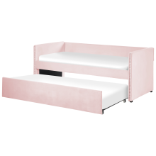 Trundle Bed Velvet TROYES 90 x 200 cm (EU Single) Pastel Pink