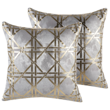 Set of 2 Decorative Cushions CASSIA 45 x 45 cm Grey Geometric Pattern