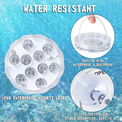 Lot de 2 lampes LED submersibles étanches avec télécommande, 10 LED, 16 couleurs, éclairage sous-marin 2