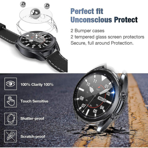 [2+2pack] Compatible Compatible With Samsung Galaxy Watch 3 45mm Screen Protector And Case 2