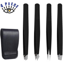 Precision Facial Hair Tweezers, 4-Piece Set Including Surgical Grade Stainless Steel Tools, Complete With A Stylish Leather Case, Perfect For Daily
