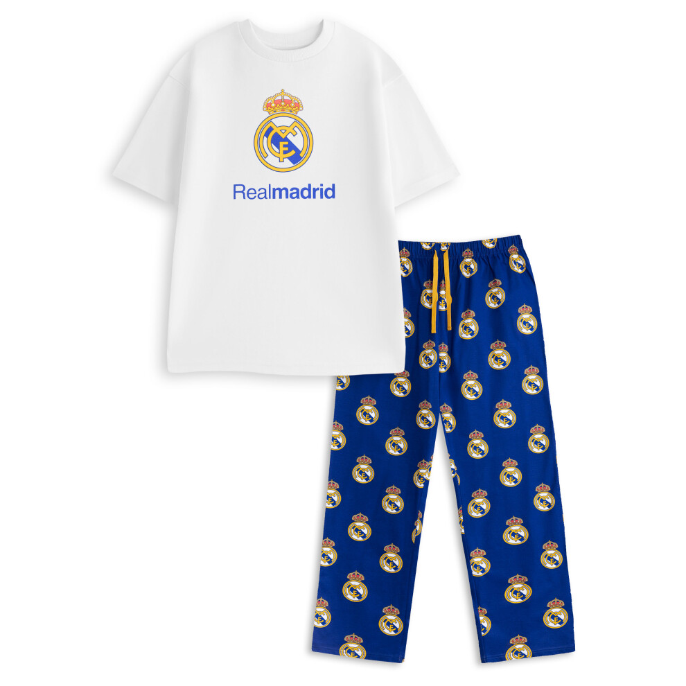 Real Madrid (Xx-Large) Short Sleeve Long Leg Pyjama Set (Mens White)