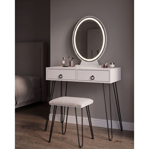 Beliani Dressing Table with Mirror and Stool SOYE LED White 2