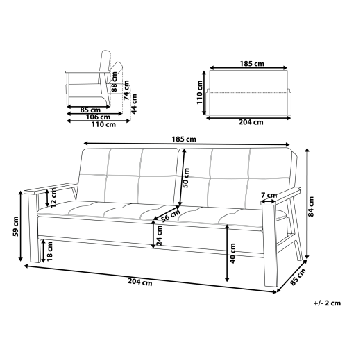 Beliani Sofa Bed 3 Seater TJORN Fabric Beige 2