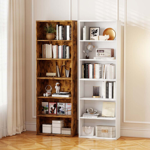 (Walnut) Levede 6-Tier Industrial Adjustable Bookshelf