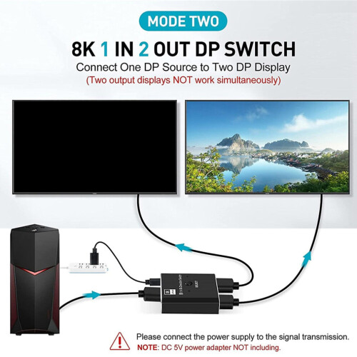 DisplayPort 1.4-switch 8K DisplayPort bidirectionele splitter-switch DisplayPort KVM 2x1 1x2 Display- 2
